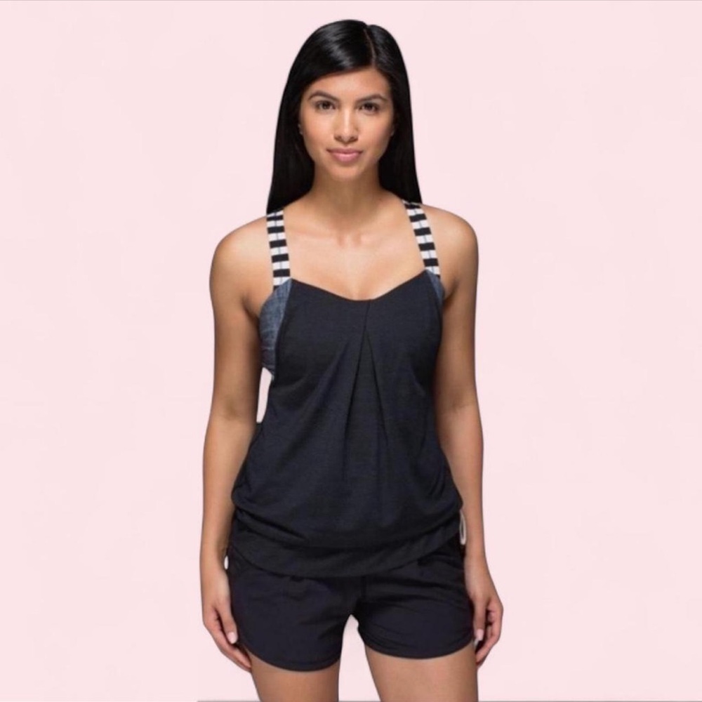 Striped-Strap Black Women’s Tank Top